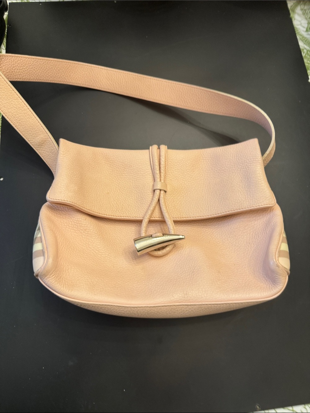 Burberry Blush Pink Leather Shoulder Bag with Toggle Closure